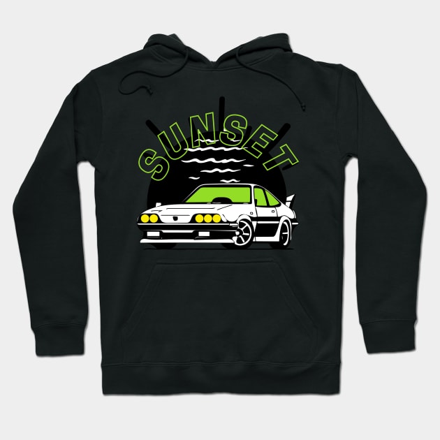 Sunset Retro Car Hoodie by LynxMotorStore